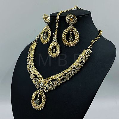 Teardrop Alloy Crystal Rhinestone & Glass Pendant Necklaces & Dangle Earring & Stud Dangle Earrings Sets FS-WG6A577-01-1