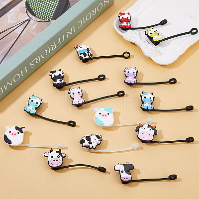 DICOSMETIC 14Pcs 14 Style Cow Theme Silicone Straw Cap AJEW-DC0001-46-1