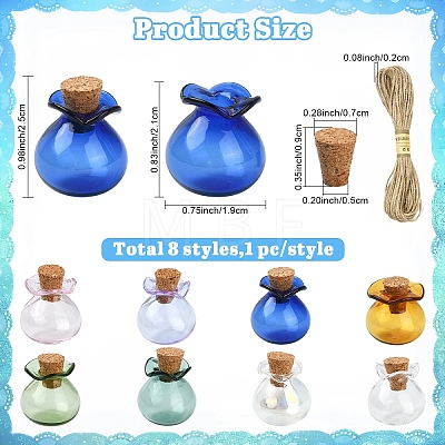 8Pcs 8 Colors Lucky Bag Shape Glass Cork Bottles Ornament AJEW-YW0002-18-1