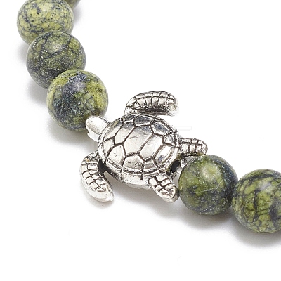 Gemstone Round & Alloy Sea Turtle Beaded Stretch Bracelet for Women BJEW-JB08579-1