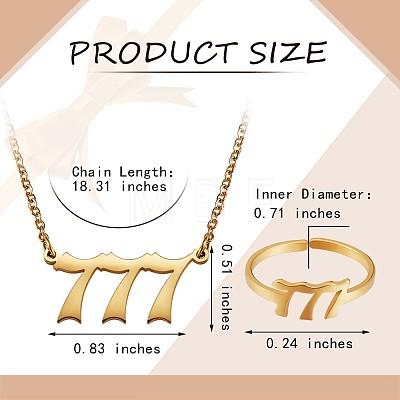 Angel Number Pendant Necklace & Open Cuff Ring JX201A-1
