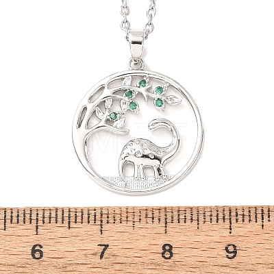 Brass Pave Green Cubic Zirconia Ring with Dinosaur Pendant Necklaces for Women NJEW-C120-01P-1
