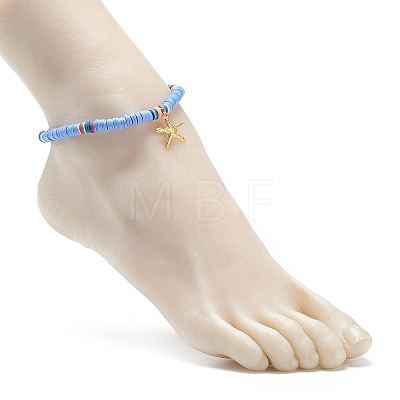 4Pcs 4 Style Handmade Polymer Clay Disc Surfer Stretch Anklets Set AJEW-AN00503-1