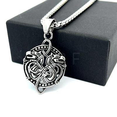 304 Stainless Steel Nordic Viking Dragon Pendant Necklaces for Men Women QO1478-1