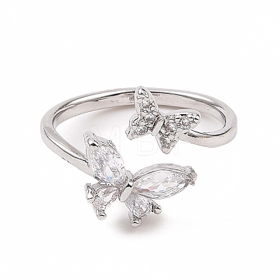 Clear Cubic Zirconia Butterfly Open Cuff Ring RJEW-B028-26P-1