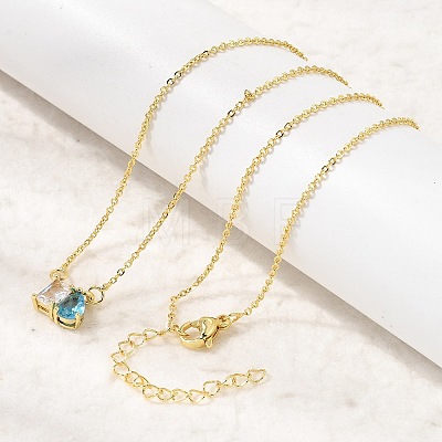 Brass Pave Cubic Zirconia Rectangle & Teardrop Pendant Cable Chain Necklaces KK-CBAB173-05G-05-1