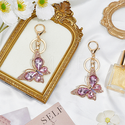 Butterfly Zinc Alloy & Rhinestone Keychains KEYC-WH0053-045G-02-1
