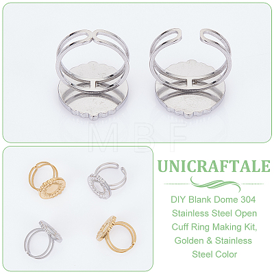 Unicraftale DIY Blank Dome 304 Stainless Steel Open Cuff Ring Making Kit DIY-UN0055-83-1