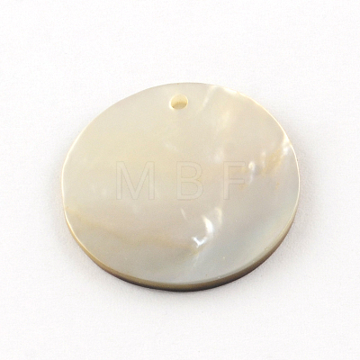 Flat Round Black Lip Shell Pendants X-SHEL-R009-32-1