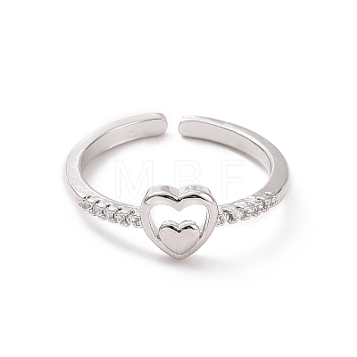 Clear Cubic Zirconia Double Heart Open Cuff Ring RJEW-H127-30P-1