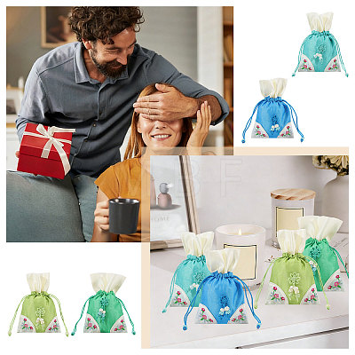 4Pcs 4 Colors 3D Floral Embroidery Cloth Drawstring Bags ABAG-PH0001-92-1