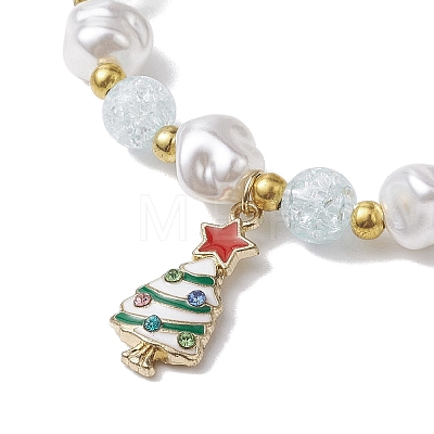 2Pcs 2 Styles Christmas Tree & Deer Alloy Enamel Charm Bracelet Sets BJEW-JB10871-1