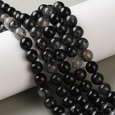 Natural Tourmalinated Quartz Beads Strands G-C268-B06-02-1
