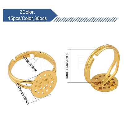 30pcs 2 Colors Adjustable Brass Ring Findings KK-CA0002-24-1