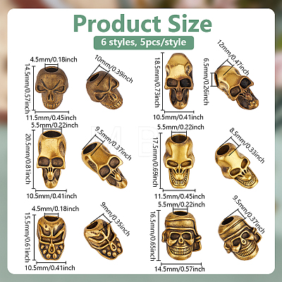 30Pcs 6 Styles Tibetan Style Alloy European Beads MPDL-PH0001-18AG-1
