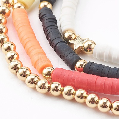 Handmade Polymer Clay Heishi Beaded Stretch Bracelets Set BJEW-JB06056-1