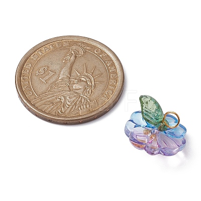 Transparent Glass Flower with Acrylic Leaf Pendants PALLOY-JF02260-1