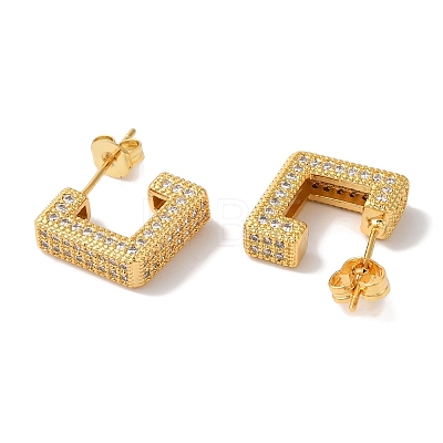 Square Box Design Brass Micro Pave Clear Cubic Zirconia Stud Earrings for Women EJEW-A110-07G-1