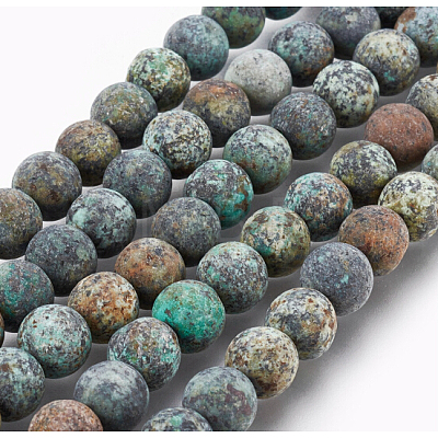 Frosted Natural African Turquoise(Jasper) Round Beads Strands G-D746-8mm-1