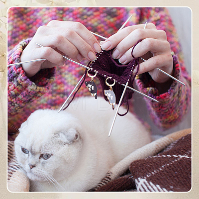 18Pcs 6 Styles Alloy Enamel Cat Shape Pendant Locking Stitch Markers HJEW-ME00171-1