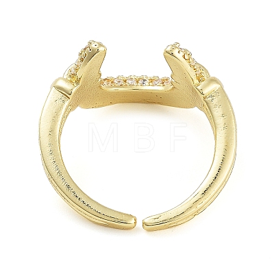 Rack Plating Brass Micro Pave Cubic Zirconia U Shape Open Cuff Rings for Women RJEW-C080-03G-1