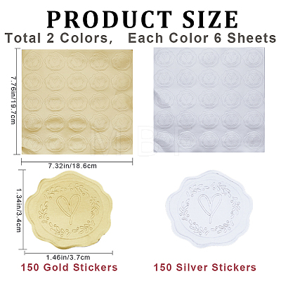 CRASPIRE 12 Sheets 2 Colors Paper Adhesive Flower Wax Seal Stickers STIC-CP0001-12-1