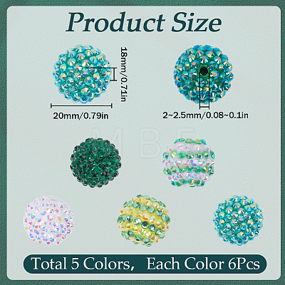 SUNNYCLUE 30Pcs 5 Style Round Resin Rhinestone Graduated Beads RESI-SC0003-05-1