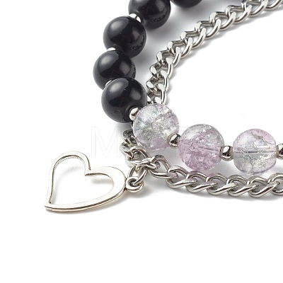 Painted & Crackle Glass Beads Multi-strand Bracelets X1-BJEW-TA00006-1