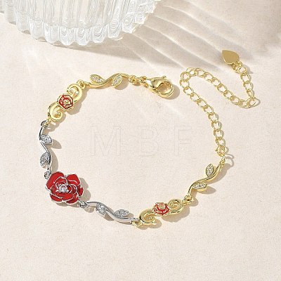 Brass Micro Pave Clear Cubic Zirconia Link Chain Bracelets for Women BJEW-C156-05PG-1