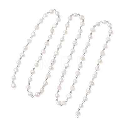 Natural Cultured Freshwater Pearl Link Chains AJEW-JB01585-01-1