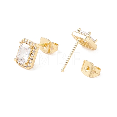 Clear Cubic Zirconia Rectangle Stud Earrings EJEW-F282-30G-1