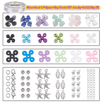 Mixed Stone & Glass Seed & Polymer Clay Beads DIY Jewelry Set Making Kit DIY-YW0004-73-1