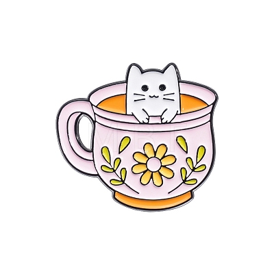 Cute Fresh Tea Cup Cat Brooch PW-WGA1BF6-04-1