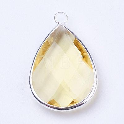 Silver Color Plated Brass Glass Teardrop Pendants GLAA-M006-A-18S-1