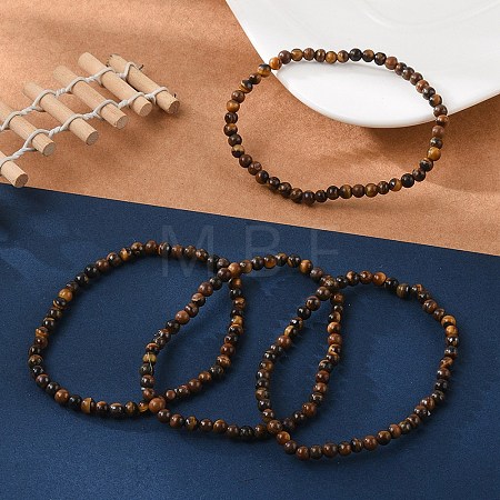 Natural Tiger Eye Round Bead Stretch Bracelets BJEW-L594-B02-1
