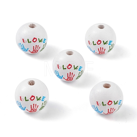 Printed Natural Wood European Beads WOOD-C015-02-1