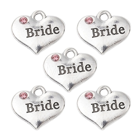 Wedding Theme Antique Silver Tone Tibetan Style Heart with Bride Rhinestone Charms TIBEP-YW0001-37A-1