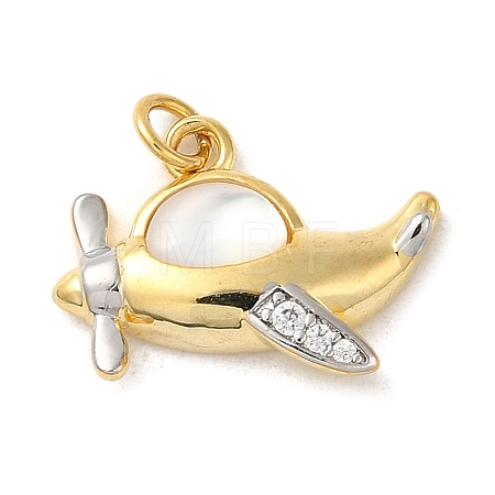 Rack Plating Brass Micro Pave Cubic Zirconia with Sea shell Pendants KK-Q795-12G-1