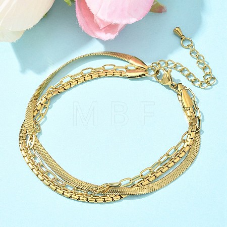 304 Stainless Steel Herringbone & Cable & Half Round Link Chain Bracelets BJEW-U019-04G-03-1