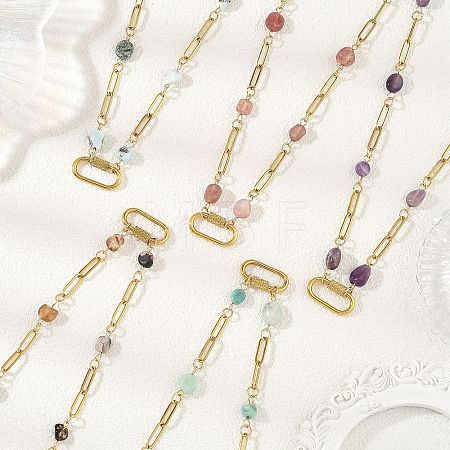 Natural Mixed Stone Nuggets Beaded Chain Necklaces NJEW-JN06508-1