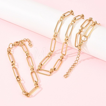 304 Stainless Steel Paperclip Chains Bracelet & Necklace Jewelry Sets SJEW-L199-02G-1