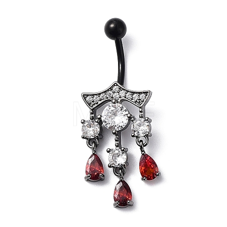 Hyacinth Rhinestone Charm Dangle Belly Rings AJEW-D053-01A-EB-1
