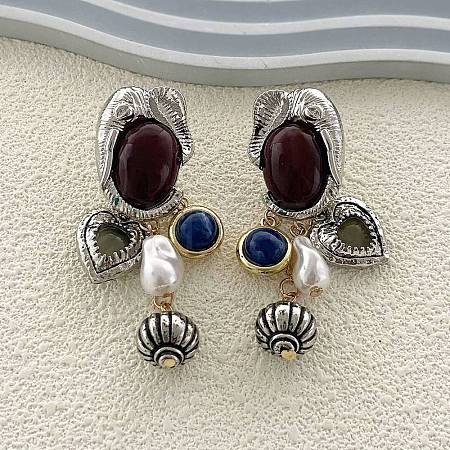 Elephant Alloy Plastic Dangle Stud Earrings EJEW-Q035-01AS-1