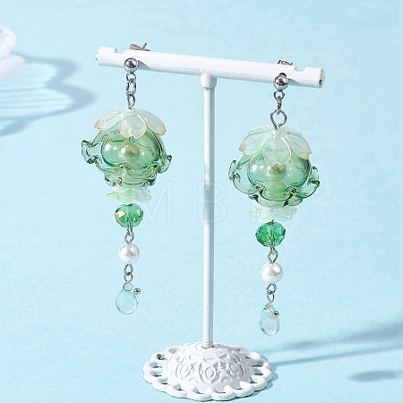 Jellyfish 304 Stainless Steel Shell Pearl Dangle Stud Earrings EJEW-TA00773-01-1