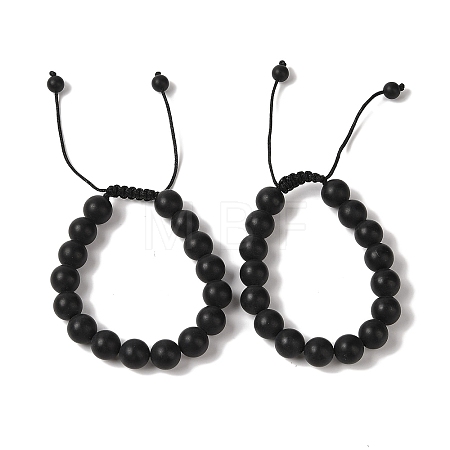 10mm Round Natural Black Onyx(Dyed & Heated) Braided Bead Bracelets BJEW-C067-01C-29-1