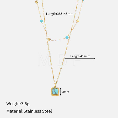 304 Stainless Steel with Synthetic Turquoise Double Layer Necklaces FS-WG7985A-16-1