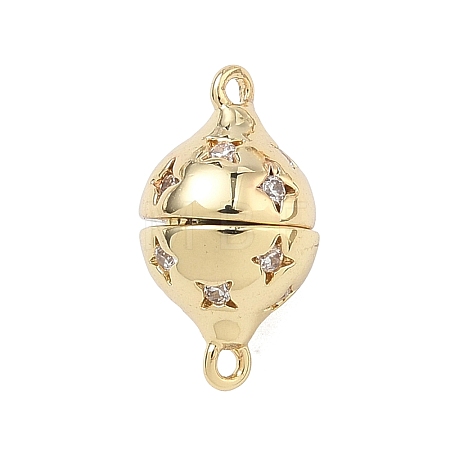 Round Brass Micro Pave Clear Cubic Zirconia Magnetic Clasps KK-C251-12G-1