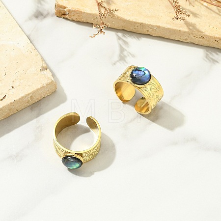 Paua Shell Round 304 Stainless Steel Cuff Open Rings for Women RJEW-JR01070-1