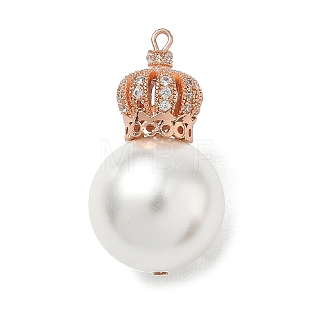 Brass Micro Pave Clear Cubic Zirconia and Creamy White Imitation Pearl Pendants KK-A300-13B-RG-1