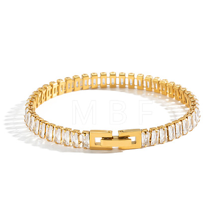 304 Stainless Steel Pave Clear 3A Cubic Zirconia Rectangle Tennis Bracelets for Women MM2615-2-1